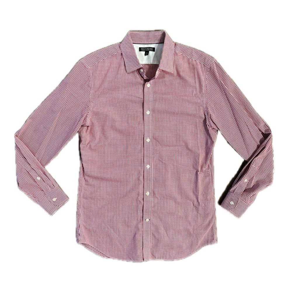 banana republic red white check long sleeve button down shirt business casual M